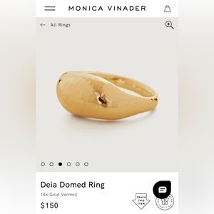 Monica Vinader “Deia” Domed Ring 18K Gold Vermeil Size N (6.75). ** NEW **